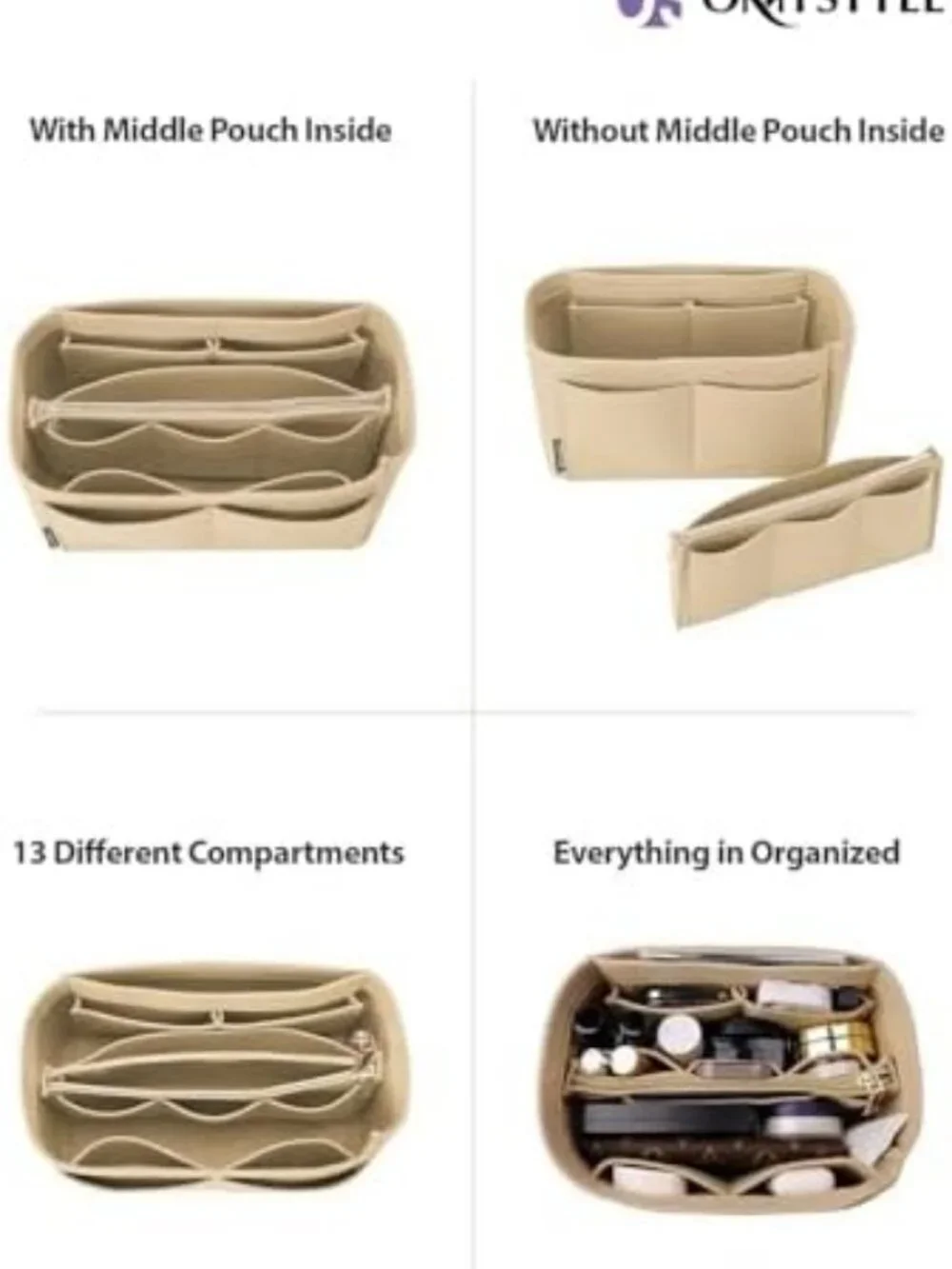 Purse Organizer Insert - Felt Tote Bag Divider with 5 Sizes for Handbag Storage